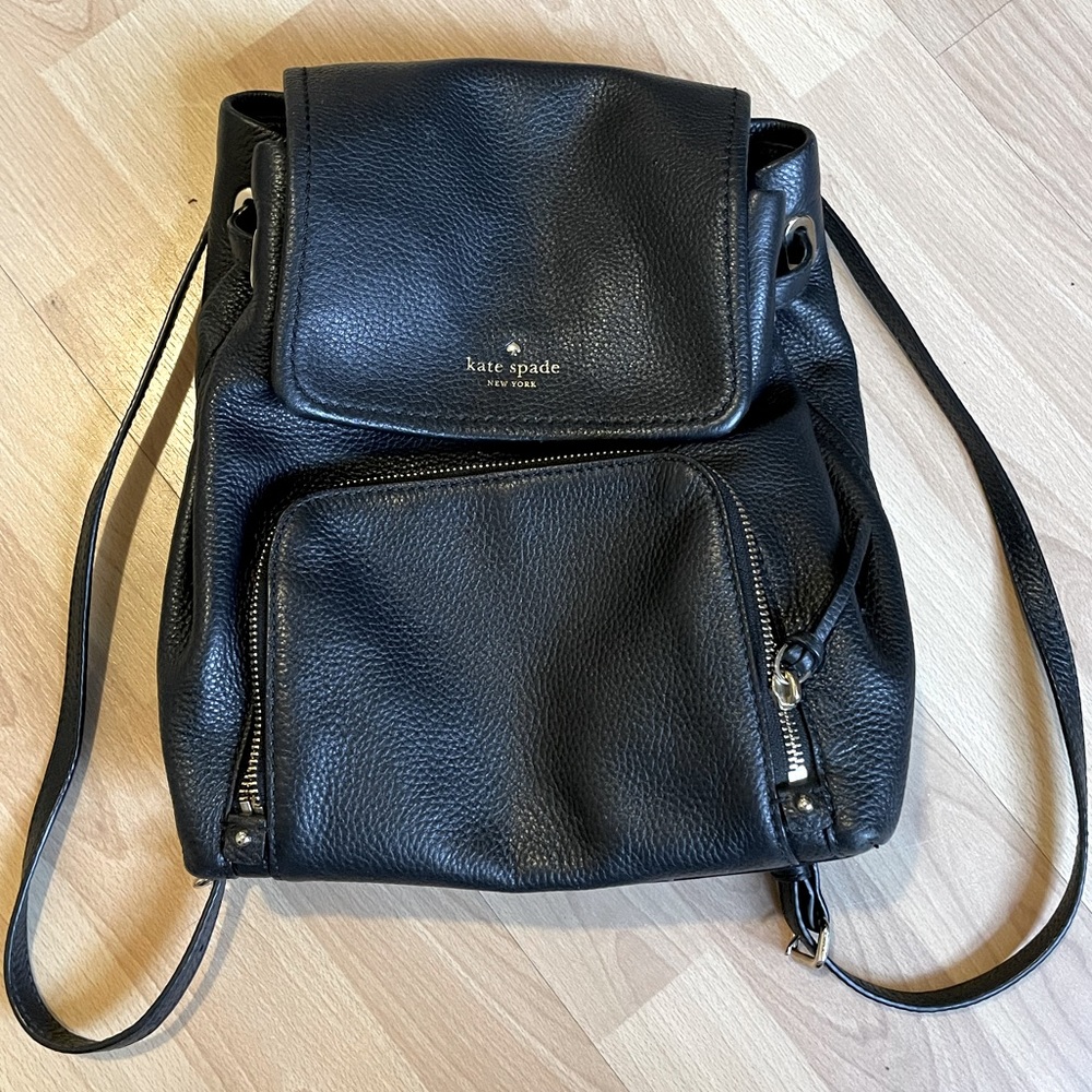 GUC Kate Spade Pebbled Leather Drawstring Backpack w/ Magnetic Closure, Black